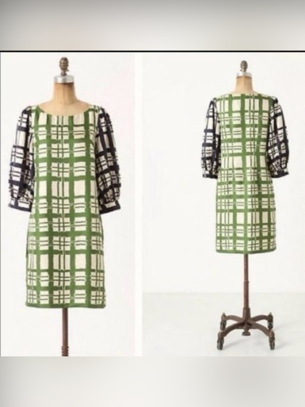 Anthropologie Maeve Broken Blocks Green Plaid Sheath Dress LN